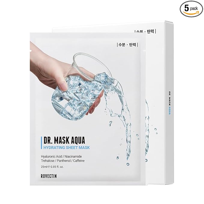 ROVECTIN Dr. Mask Aqua Hydrating Sheet Mask | Deep Moisturizing Face Mask for Dry & Dehydrated Skin – Hydrating, Plumping, Soothing & Skin Barrier Care