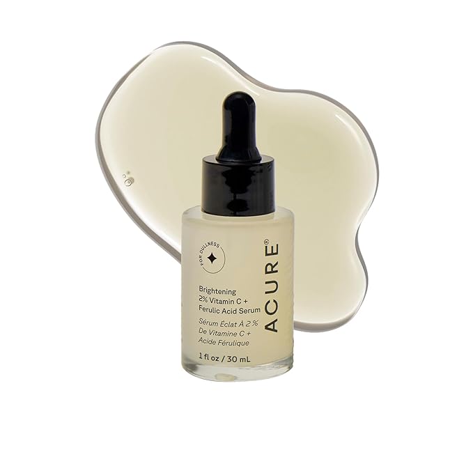 Acure Brightening 2% Vitamin C & Ferulic Acid Serum - Vit C Serum for Face, Anti Aging, Bright Glow for Women & Men, Facial Skincare, Vegan & Cruelty Free - 1 fl oz
