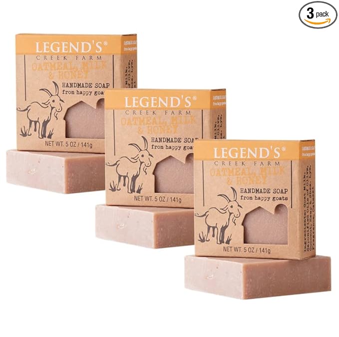 Legend's Creek Farm Goat Milk Soap - Cleansing Moisturizing Bar for Hands and Body - 5 Oz Creamy Lather, Nourishing, Gentle Natural Soap for Sensitive Skin (Oatmeal, Milk & Honey, Pack of 3)