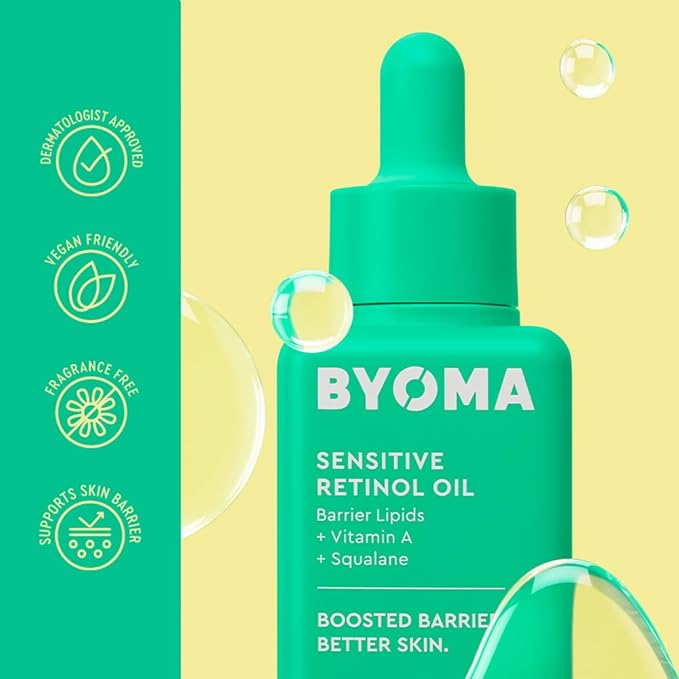 BYOMA Sensitive Retinol Oil - Face Treatment with Squalane & Vitamin A - Ideal for Sensitive Skin - Barrier Repair - 1.01 Fl. Oz