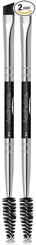 Aesthetica Pro Series Double Ended Brow Brush - Duo Design Allows for Precision Application of Brow Powders, Waxes and Gels and Evenly Blends Product for a Natural Look - 100% Vegan and Cruelty Free