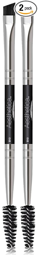 Aesthetica Pro Series Double Ended Brow Brush - Duo Design Allows for Precision Application of Brow Powders, Waxes and Gels and Evenly Blends Product for a Natural Look - 100% Vegan and Cruelty Free