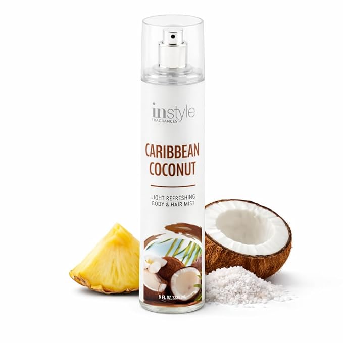 Instyle Fragrances Light Refreshing Body & Hair Mist, Caribbean Coconut, Premium Women’s Body Spray, Infused with Panthenol, CLEAN, Vegan, Paraben-Free, Phthalate-Free, 8 Fluid Ounces