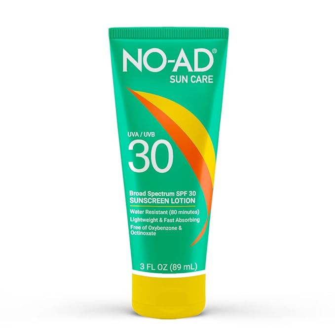 NO-AD SPF 30 Sunscreen Lotion | Broad Spectrum UVA/UVB Protection | Water Resistant | Octinoxate & Oxybenzone Free with moisturizing Vitamin E and Aloe 3oz