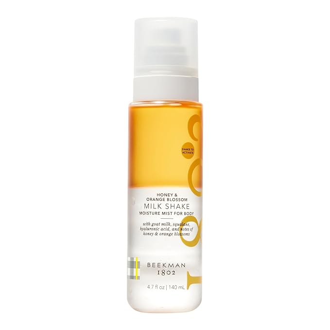 Beekman 1802 Milk Shake Hydrating Body Mist – Alcohol-Free Moisture with Goat Milk, Hyaluronic Acid & Squalane, Lightweight Skin Softening Spray for Sensitive Skin – Honey & Orange Blossom, 4.7 Fl Oz