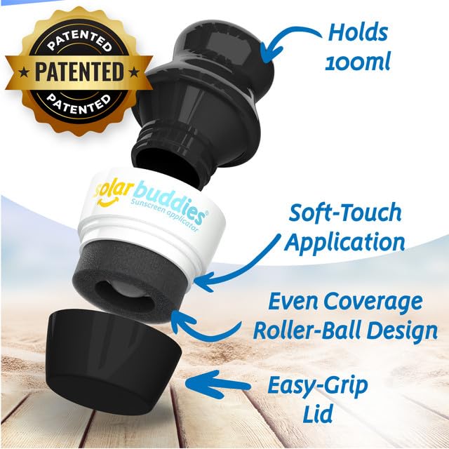 Solar Buddies Sunscreen Applicator - Single Black - Refillable Roll on Sponge Sunscreen, Suncream & Lotion Applicator For Kids, Adults & Families - Holds 3.4fl oz, Perfect Size for Travel