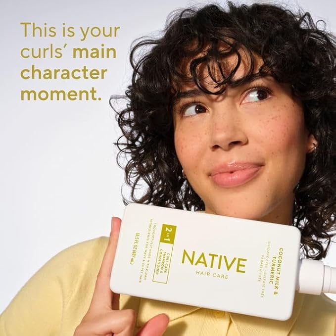 Native Curl Care 2-in-1 Shampoo and Conditioner Coconut Milk and Turmeric 16.5 fl oz with Travolle Dispenser Pump