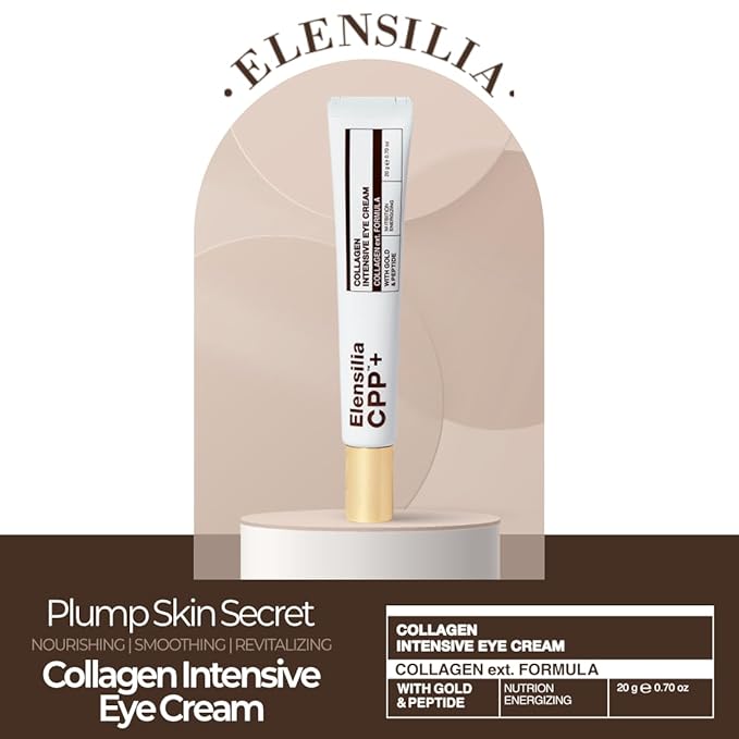 Elensilia 80% Collagen With Gold Peptides Eye Cream - Snail Secretion Filtrate + Matrixyl 3000 + Haloxyl For Wrinkles, Moisturizer - Korean Skin Care, 0.7 fl.oz (Pack of 1)