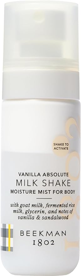 Beekman 1802 Milk Shake Hydrating Body Mist – Alcohol-Free Moisture with Goat Milk, Hyaluronic Acid & Squalane, Lightweight Skin Softening Spray for Sensitive Skin – Vanilla Absolute, 2 Fl Oz