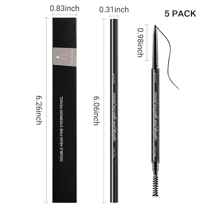 WanTuoluo Black Ultra-Fine Tip Eyebrow Pencils Pack for Women, Mechanical Precise Brow Pencil with Brush,Draws Tiny Brow Hairs, Defines, Fills Brows, Shapes, Contours, Combs, Waterproof