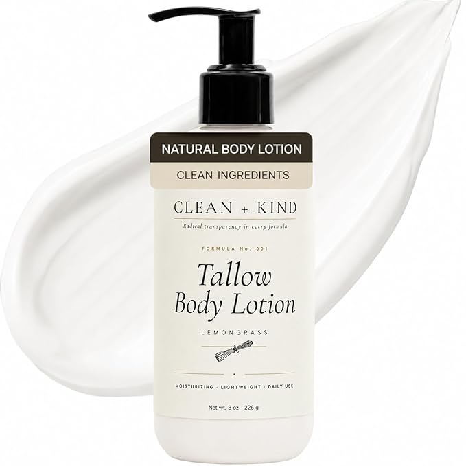 Lemongrass Whipped Tallow Body Lotion — Hydrating Non-Toxic Natural Body Moisturizer & Cream, Grass-Fed Beef, Organic Shea, Jojoba, Coconut MCT & Aloe for Dry Sensitive Skin (8 oz)