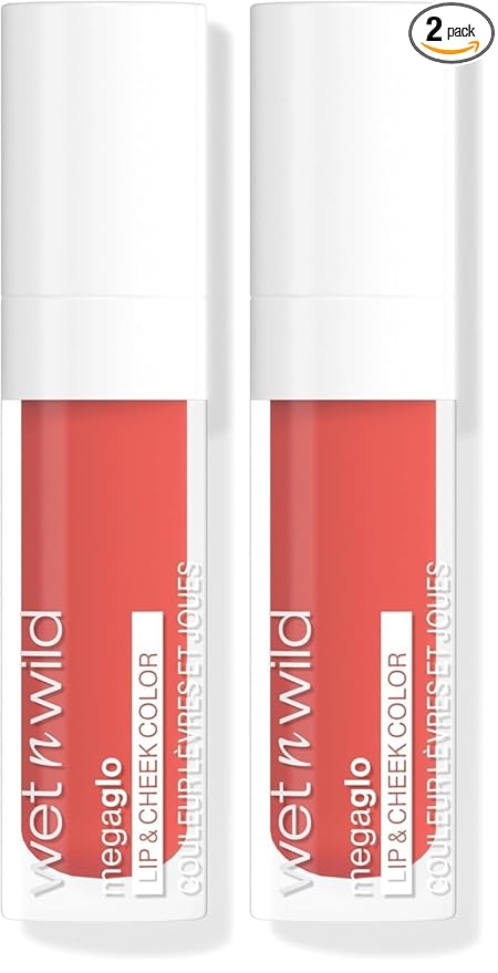 wet n wild Mega Glo Lip & Cheek Color, Creamy Coral Stain, Buildable Multi-Use Soft Matte Finish, Vegan & Cruelty-Free - Coral Dream (Pack of 2)
