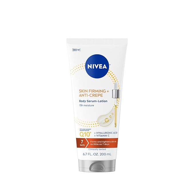 NIVEA Skin Firming & Anti Crepe Body Serum-Lotion with Q10, Hyaluronic Acid and Vitamin C, Skin Firming Body Lotion for Crepey Skin, 72-Hour Moisture, 6.7 Fl Oz Tube