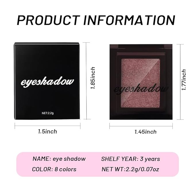 WanTuoluo Sparkly Eyeshadow Palette for Women, Single Monochrome Eye Shadow Makeup, Shiny Pressed Cream Powder, Blendable Natural sombras para ojos, Holographic,Vegan,Travel (01-Glitter-Light Pink)
