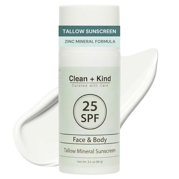Tallow Sunscreen SPF 25 — Travel Size Mineral Sunblock with Non-Nano Zinc Oxide, Reef-Safe Body Sun Protection, No White Cast (3.4 oz)