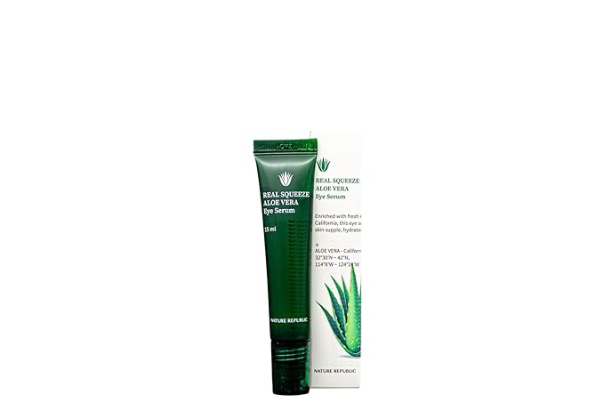 Nature Republic Real Squeeze Aloe Vera Eye Serum | Under Eye Roller for Dark Circles & Puffiness, Cooling After-Sun Care, Hydrating & Moisturizing, Korean Skincare for All Skin Types, 15ml / 0.5 fl oz