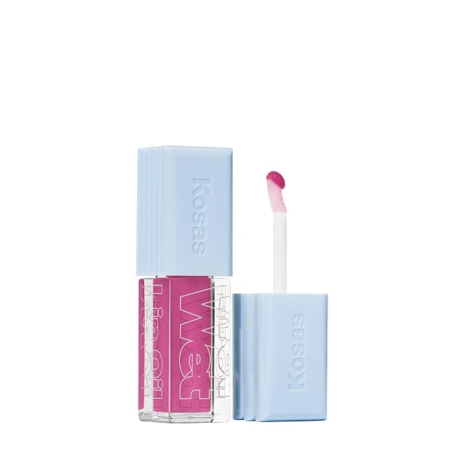 Kosas Wet Lip Oil Gloss – Plumping Peptide Lip Treatment Gloss in Sheer Pinkish Lavender, Hydrating with Hyaluronic Acid, Peptides & Plant Oils, Non-Sticky, Vegan, Clean Beauty (Grapesicle) 0.15 oz
