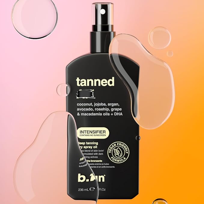 b.tan Best Tanning Oil | Get Tanned Intensifier Dry Spray - Fast, Dark Outdoor Sun Tan From Tan Accelerating Actives, Packed with Moisturizing Oils, No SPF, Austrailian Brand, 8 Fl Oz