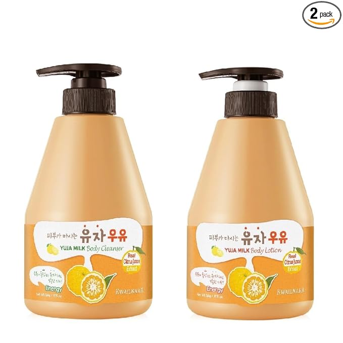 Kwailnara Yuja Milk Body Wash & Lotion Set (19.75 Oz Each) – 2-Piece Korean Skincare Duo for Radiant & Refreshed Skin | Milk Protein, Royal Jelly & Brightening Vitamin C Yuja Extract | Paraben-Free