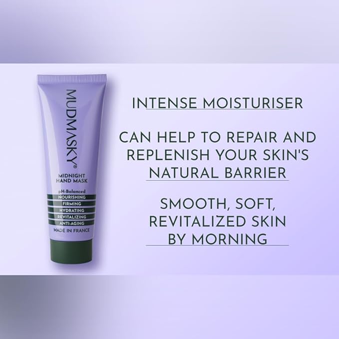 MUDMASKY Midnight Hand Mask 40ml - Fast-Absorbing, Non-Greasy Moisturizer for Hydrated Hands - Anti-Aging with Vitamin E, Sunflower & Almond Oils - Vegan Formula - Lavender Scent - Made in France