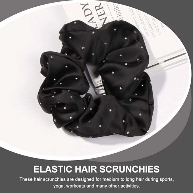 Minkissy Silk Hair Ties - 6pcs Elastic Hair Ties Rhinestone Scrunchies Rhinestone Ponytail Holders for Women Girls - Black