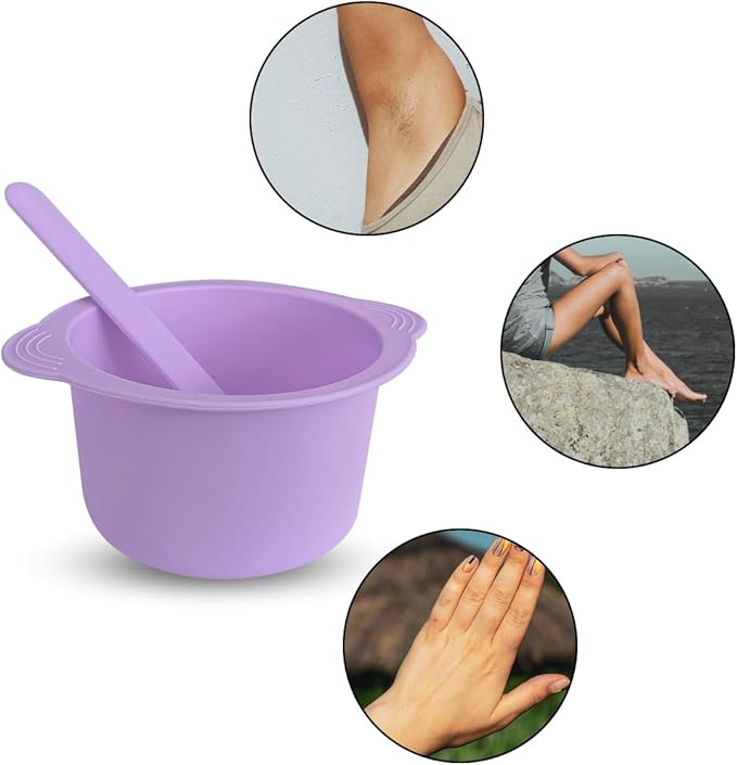 Silicone Wax Bowl and Liner Set for Hair Removal, Non-Stick Wax Pot with Spatula Sticks(purple)