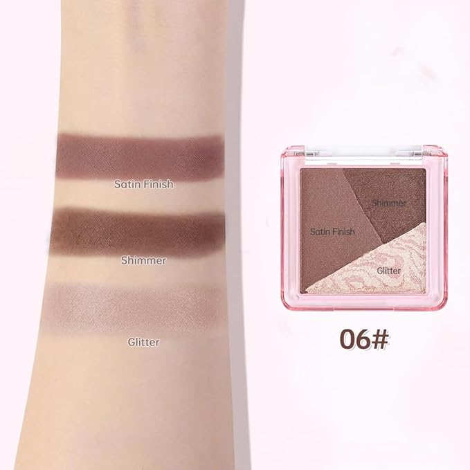 Neutral Brown Nude Shimmer Baked Eyeshadow Palette, 3 Color High Pigment Blendable Eye Shadow Makeup for Older Women,Travel Mini Palette Suitable for All Eye Shapes Vegan Cruelty-Free Smokey Look 06#
