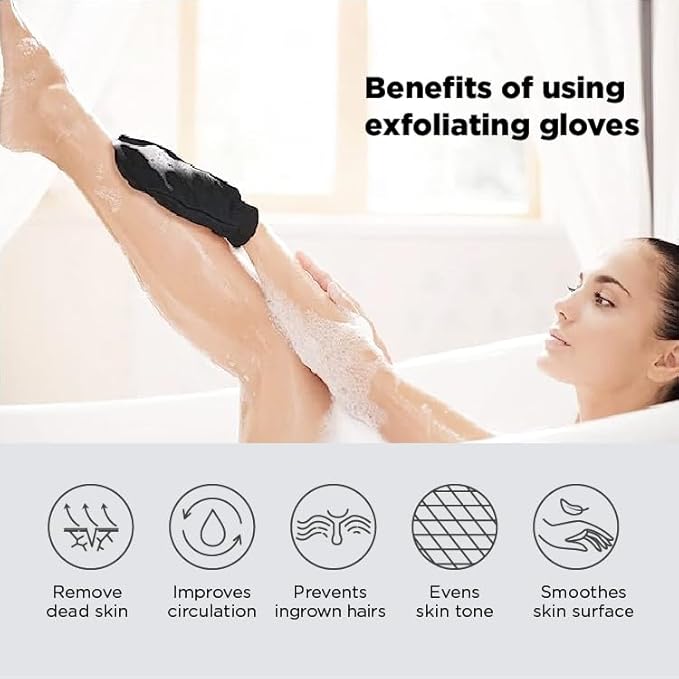 Skincare Premium Exfoliating Mitt – Vegan Viscose exfoliating Kessa Glove for Self-Tan Removal, Keratosis Pilaris & Smooth, Radiant Skin (Black & Pink, 2 Mitts)