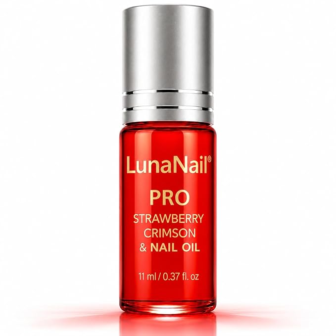 Cuticle Oil for Nails & Growth, Roll-On | Vitamin E & Jojoba Nail Strengthener Serum | Deep Hydration for Dry, Damaged Cuticles | Overnight Repair Treatment | Vegan (Strawberry Crimson)
