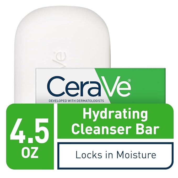 CeraVe Hydrating Cleanser Bar - Soap-Free Body and Facial Cleanser with 5% Moisturizing Cream - 4.5 Ounce Bar,(Pack of 2)