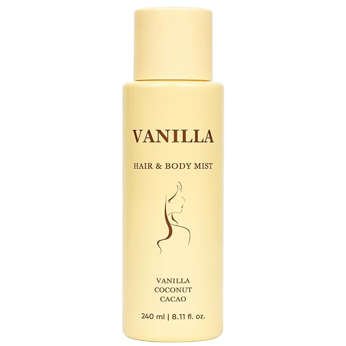 Vanilla Hair and Body Mist, Lightweight Tropical Vanilla Scent, with Vanilla, Coconut, Cacao, Natural & Ocean Scent, Hydrating Mist for Skin & Hair, Long-Lasting Fragrance