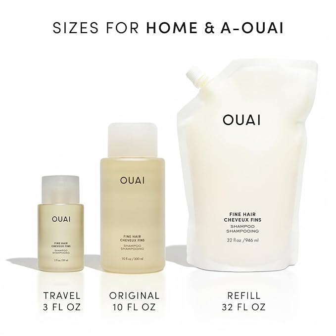 OUAI Fine Hair Shampoo - Biotin Thickening Shampoo for Flat, Thin Hair - Volumizing & Strengthening Keratin & Chia Seed Oil for Women & Men - Lightweight, Color-Safe, Sulfate Free, Refill 32 Oz