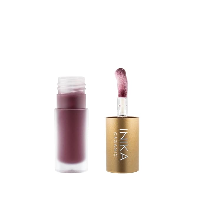INIKA Organic Tinted Lip Oil | Bakuchiol, Squalane + Collagen in a Glossy Wash of Color. Luxuriously Smoothing & Hydrating Lipgloss. Natural, Vegan. 0.16 Fl oz (Mulberry)