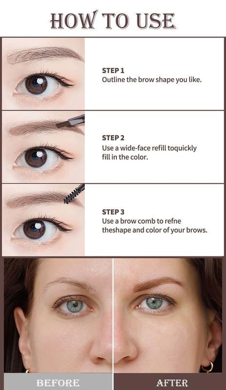 12pcs Dark Brown Waterproof Eyebrow Pencils for Women, Retractable Dual-End Eye Brow Pencil with Brush, Triangular Tip Design, Easier to Define and Fill in Eyebrows for Natural Brow Shape