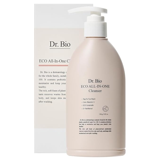 Dr.Bio Eco All-in-One Cleanser, Face & Body Wash for Sensitive Skin with Ceramide, Probiotics & Cica, Vegan, Fragrance-Free, Mild Gentle Hydrating Cleanser, Hypoallergenic Korean Skincare