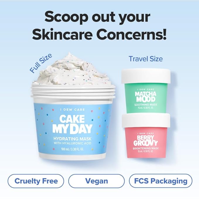 I DEW CARE Wash Off Face Mask Set - Scoop Party | Hyaluronic Acid Skincare Essentials, Moisturizing, Hydrating, Soothing, Exfoliating, Deep Cleansing Pore Refining, Stocking Stuffers, Gift Set