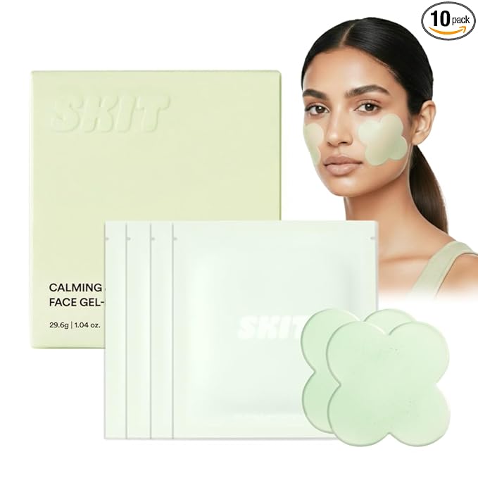 Skit Calming & Repairing Face Gel Patch, Azulene & Cica Clover Mask for Instant Redness Soothing & Pore-Area Comfort, Skin Barrier Support, K-Beauty, 4 Sets (8 Patches)