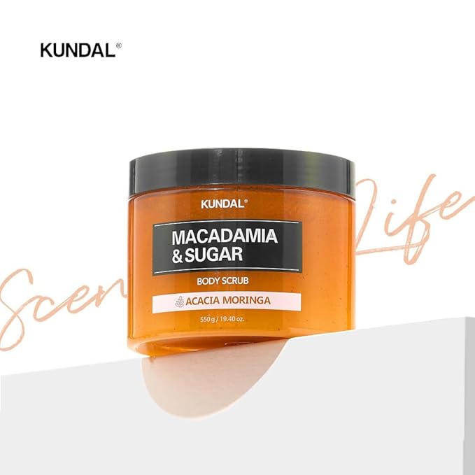 KUNDAL MACADAMIA & SUGAR Body Scrub with Shea Butter, White Musk, 19.4 oz, Moisturizing and Exfoliating for sensitive skin
