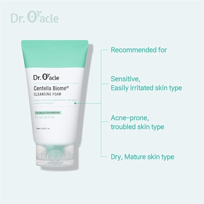 Dr.Oracle Centella Biome Cleansing Foam - Daily Facial Cleanser, Foaming Face wash for Sensitive, Acne-prone, Irritated Skin, 4.06 fl. oz/120ml, Dermatologist Tested, Korean Skincare