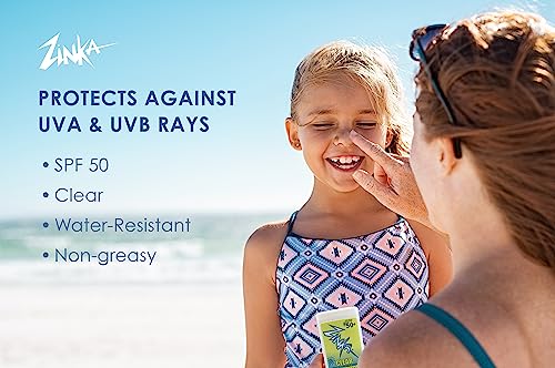 Zinka Clear Zinc Oxide Sunscreen Stick SPF 50, Travel-Friendly & Non-Greasy, Broad Spectrum UV Face Shield for Sensitive Skin, Water-Resistant (0.49 oz)