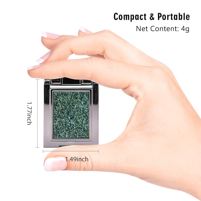 WanTuoluo Sparkly Eyeshadow Palette for Women, Single Monochrome Eye Shadow Makeup, Shiny Pressed Cream Powder, Blendable Natural sombras para ojos, Holographic,Vegan,Travel (09-sparkly-Green)