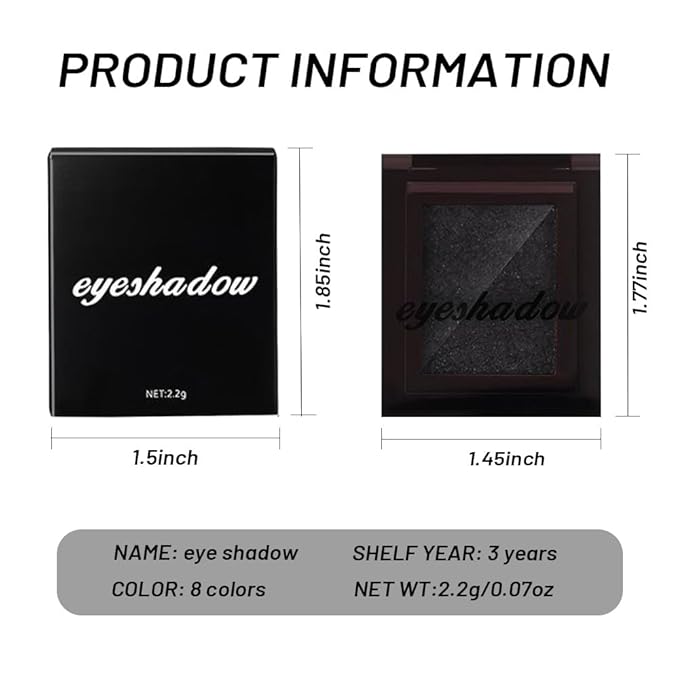 WanTuoluo Sparkly Eyeshadow Palette for Women, Single Monochrome Eye Shadow Makeup, Shiny Pressed Cream Powder, Blendable Natural sombras para ojos, Holographic,Vegan,Travel (05-Glitter-Ink Black)