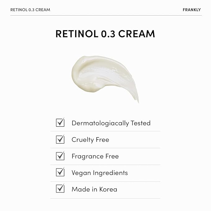 FRANKLY Retinol 0.3% Cream, 0.7 fl oz - Korean Intensive Retinol | Night Cream | Ceramides & Natural Ginseng | Anti-aging, Wrinkles Care, Reduces Congestion and hyperpigmentation | Korean Skin Care