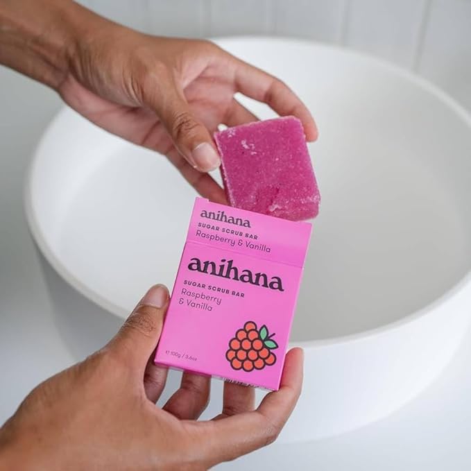 ANIHANA Sugar Scrub Soap Bar with Coconut Oil, Moisturizing, Gentle, Exfoliating Body Scrub, Refreshing Raspberry and Vanilla Scent, 3.6 Oz