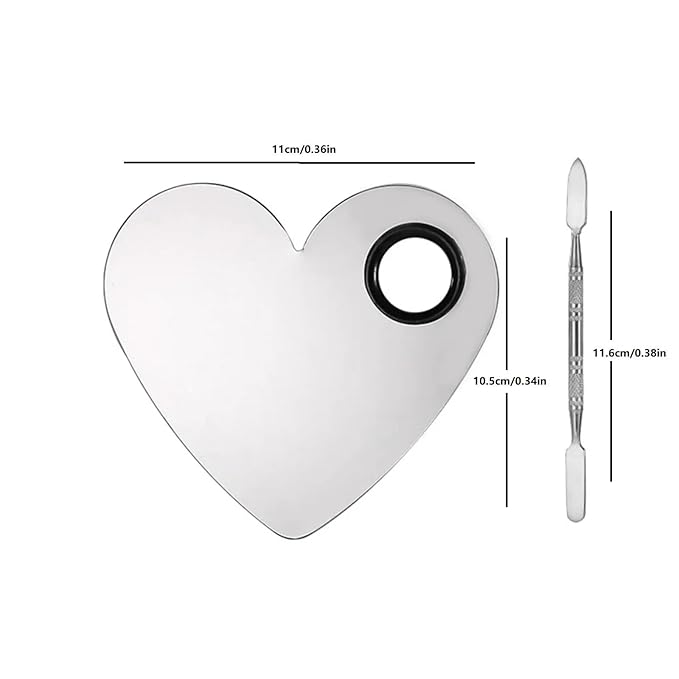 1Set of Heart Shaped Nail Plate Stainless Steel Cosmetic Face Makeup Palette with Spatula for Beauty Foundation DIY Mixing Tool Nail Salon Home Use (Heart shaped color palette)