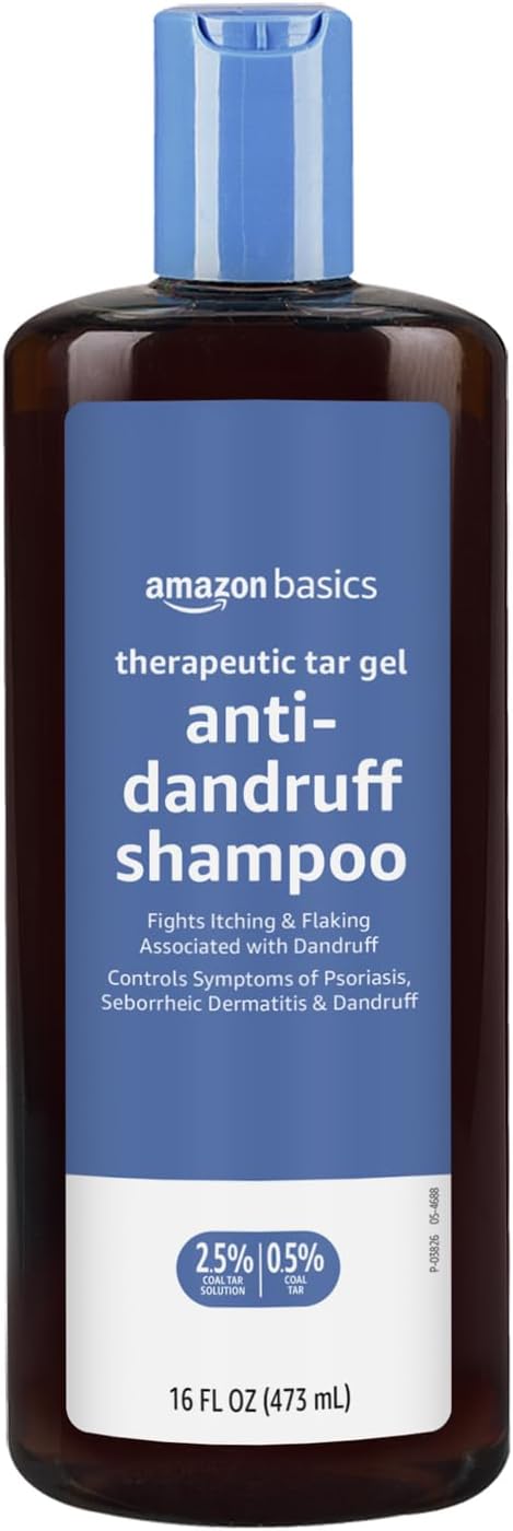Amazon Basics Therapeutic Plus Coal Tar Anti-Dandruff Shampoo, Treats Psoriasis, Seborrheic Dermatitis, Itching and Flaking Scalp, 0.5% Coal Tar, 16 Fl Oz, Pack of 1