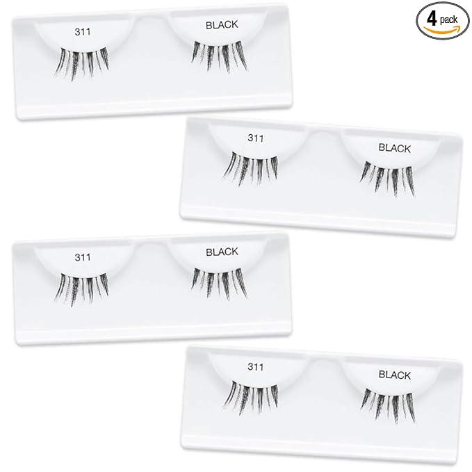 Ardell Accent Half Lashes 311 - Black, Lightweight Cat Eye Half Lashes for Natural Eye Enhancement, Comfortable Fit False Eyelashes, 4 Pack