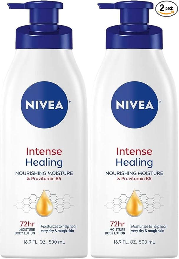 NIVEA Intense Healing Body Lotion, 72 Hour Moisture for Dry to Very Dry Skin, Body Lotion for Dry Skin, 16.9 Fl Oz Pump Bottle - Pack of 2