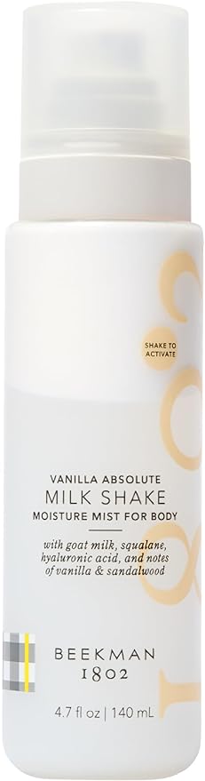 Beekman 1802 Milk Shake Hydrating Body Mist – Alcohol-Free Moisture with Goat Milk, Hyaluronic Acid & Squalane, Lightweight Skin Softening Spray for Sensitive Skin – Vanilla Absolute, 4.7 Fl Oz