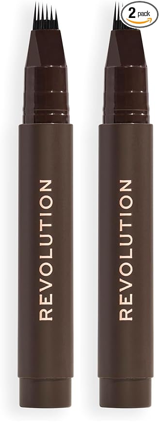 Revolution Instant Brow Hair Pen, Precision Applicator for Hair-Like Strokes, Long-Lasting Eyebrow Pen, Dark Brown, Vegan & Cruelty-Free, 0.06 fl oz (Pack of 2)